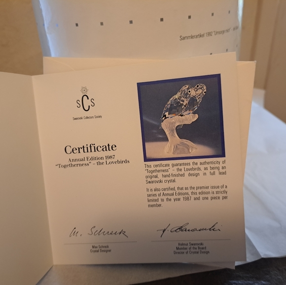 RARE 1987 Swarovski crystal Lovebirds figurine w certificate - Picture 6 of 7